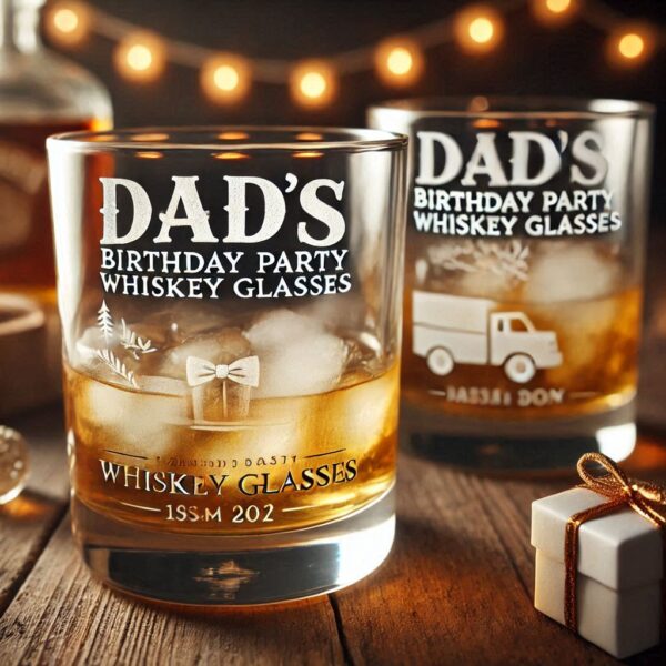 Personalized Deep Engraved Dad's Birthday Party whiskey Bar Glasses - Custom Gift for Dad name, logo, photo, monogram deep engraving whiskey glass