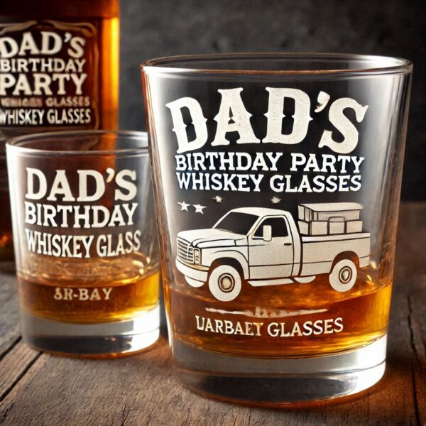 Personalized Deep Engraved Dad's Birthday Party whiskey Bar Glasses - Custom Gift for Dad name, logo, photo, monogram deep engraving whiskey glass