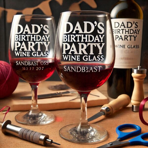 Personalized Deep Engraved Dad's Birthday Party wine Bar Glasses - Custom Gift for Dad