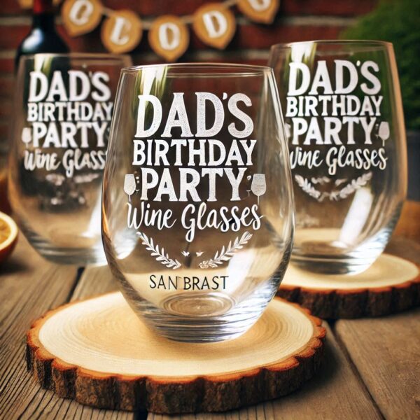 Personalized Deep Engraved Dad's Birthday Party wine Bar Glasses - Custom Gift for Dad