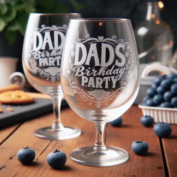 Personalized Deep Engraved Dad's Birthday Party wine Bar Glasses - Custom Gift for Dad