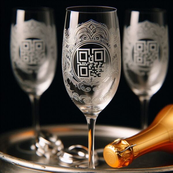 Personalized Deep Engraved Champagne, with QR Code Engraving Deep Engraved Personalized QR on Bar ware Glasses