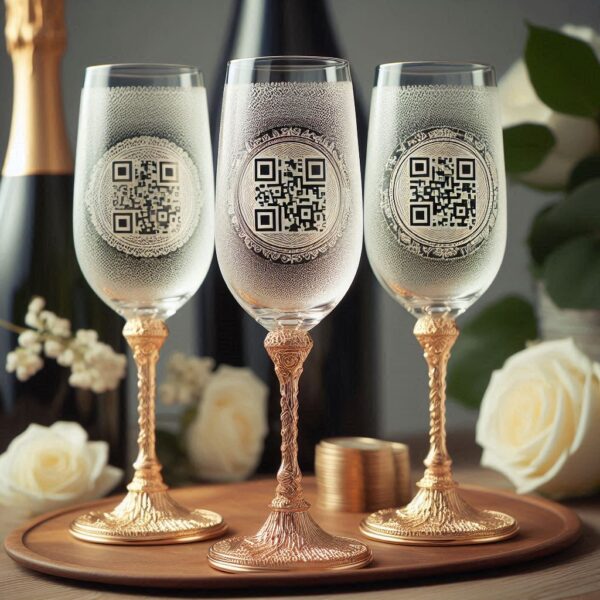 Personalized Deep Engraved Champagne, with QR Code Engraving Deep Engraved Personalized QR on Bar ware Glasses