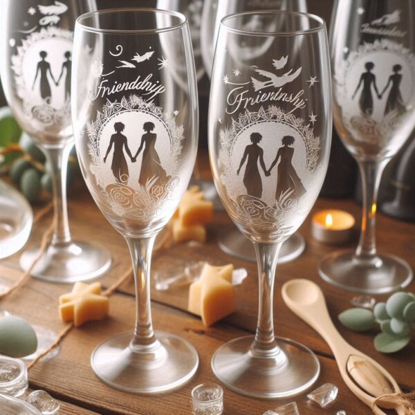 Personalized Deep Engraved Friendship Champagne Glasses - The Perfect Gift for Every Event glass deep engraving name, logo, monogram, photo, love symbol all type deep engraving Champagne