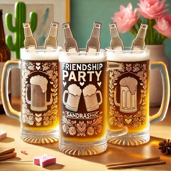 Personalized Deep Engraved Friendship beer mug Glasses - The Perfect Gift for Every Event deep engraving name, logo, monogram, photo, love symbol all type deep engraving Champagne