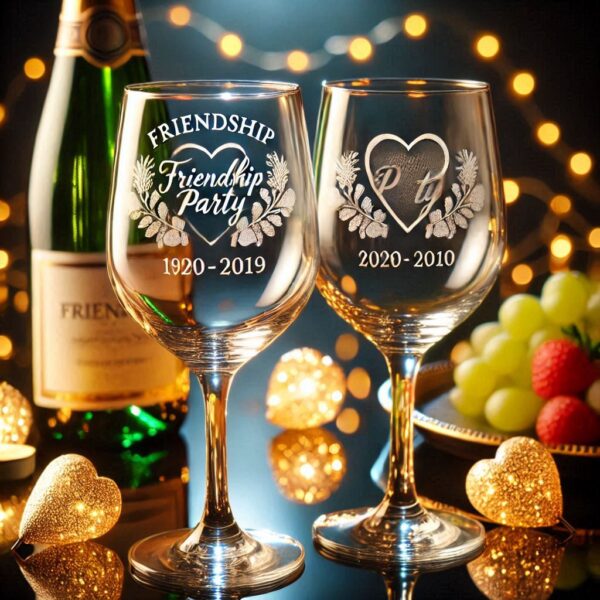 Personalized Deep Engraved Friendship wine Glasses - The Perfect Gift for Every Event wine glass deep engraving name, logo, monogram, photo, love symbol all type deep engraving