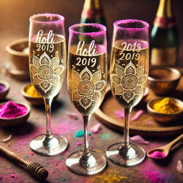 Personalized Deep Engraved Holi Festival Party Champagne Glasses - Custom Gift for Holi Festival Party