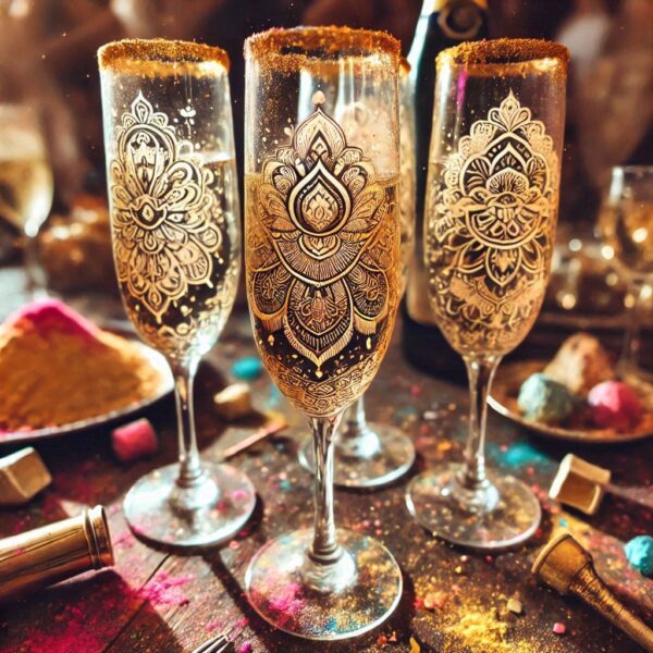 Personalized Deep Engraved Holi Festival Party Champagne Glasses - Custom Gift for Holi Festival Party