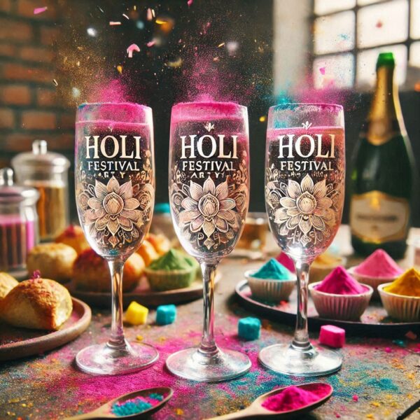 Personalized Deep Engraved Holi Festival Party Champagne Glasses - Custom Gift for Holi Festival Party