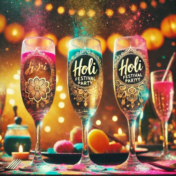 Personalized Deep Engraved Holi Festival Party Champagne Glasses - Custom Gift for Holi Festival Party