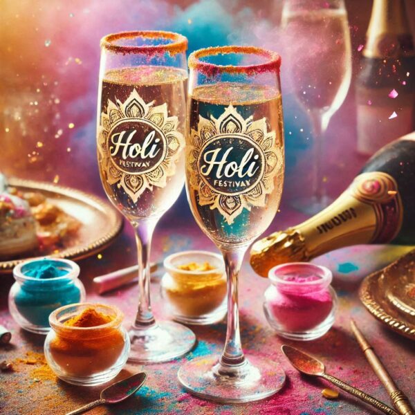 Personalized Deep Engraved Holi Festival Party Champagne Glasses - Custom Gift for Holi Festival Party