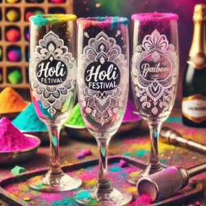 Personalized Deep Engraved Holi Festival Party Champagne Glasses - Custom Gift for Holi Festival Party