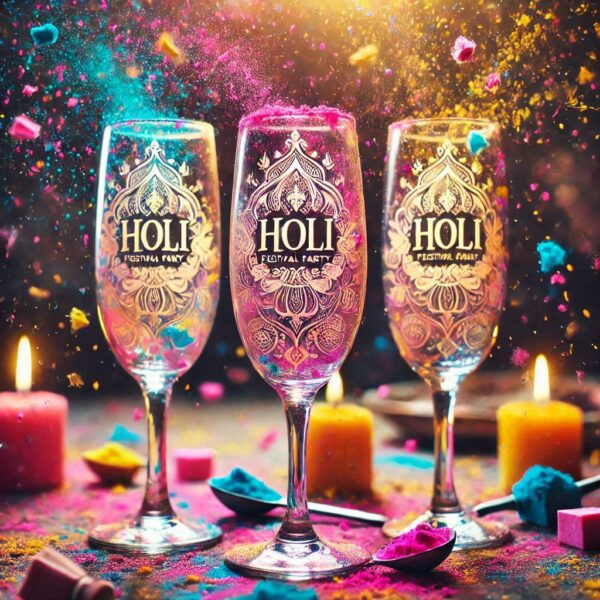 Personalized Deep Engraved Holi Festival Party Champagne Glasses - Custom Gift for Holi Festival Party