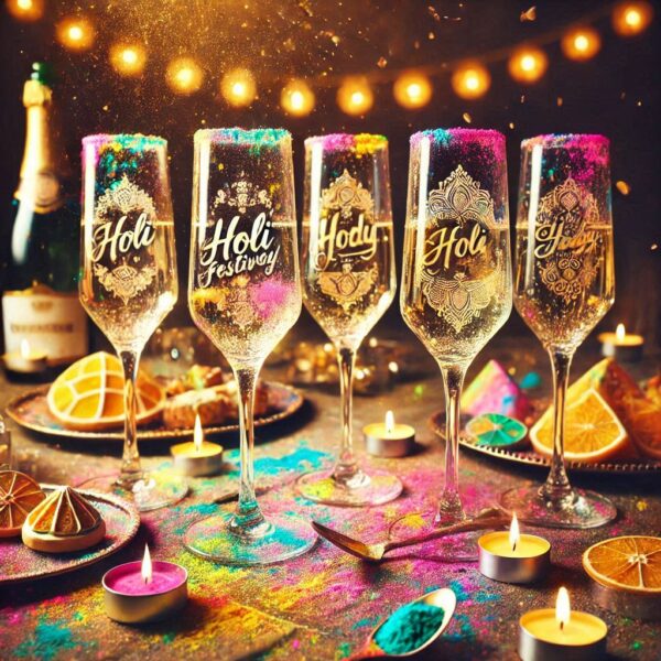 Personalized Deep Engraved Holi Festival Party Champagne Glasses - Custom Gift for Holi Festival Party