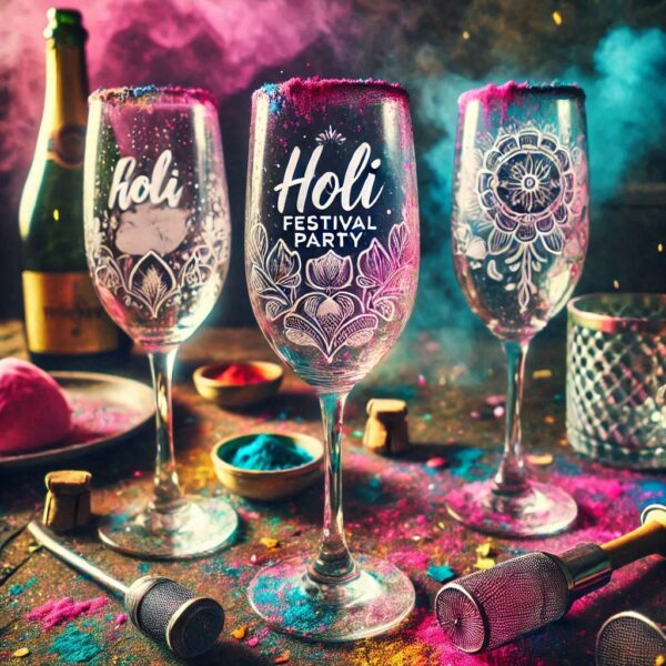 Personalized Deep Engraved Holi Festival Party Champagne Glasses - Custom Gift for Holi Festival Party