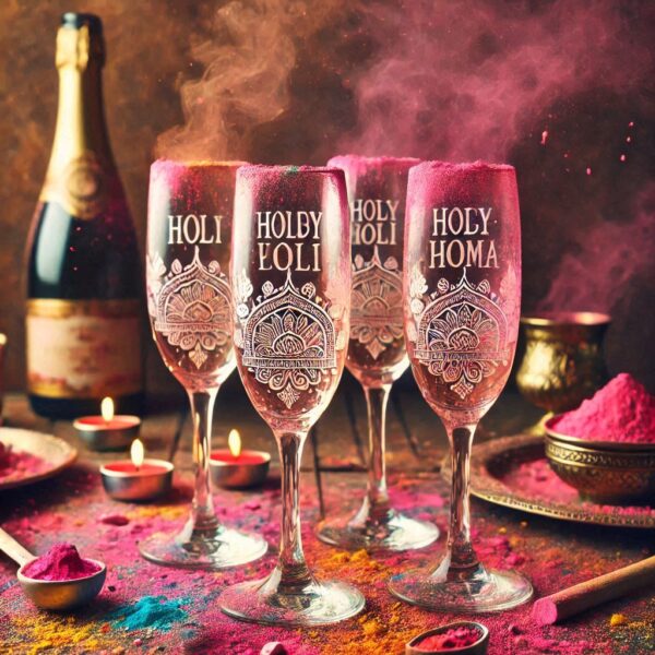 Personalized Deep Engraved Holi Festival Party Champagne Glasses - Custom Gift for Holi Festival Party