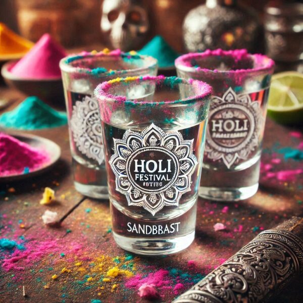 Personalized Deep Engraved Holi Festival Party Tequila Shot Glasses - Custom Gift for Holi Festival Party