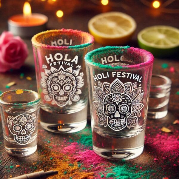 Personalized Deep Engraved Holi Festival Party Tequila Shot Glasses - Custom Gift for Holi Festival Party