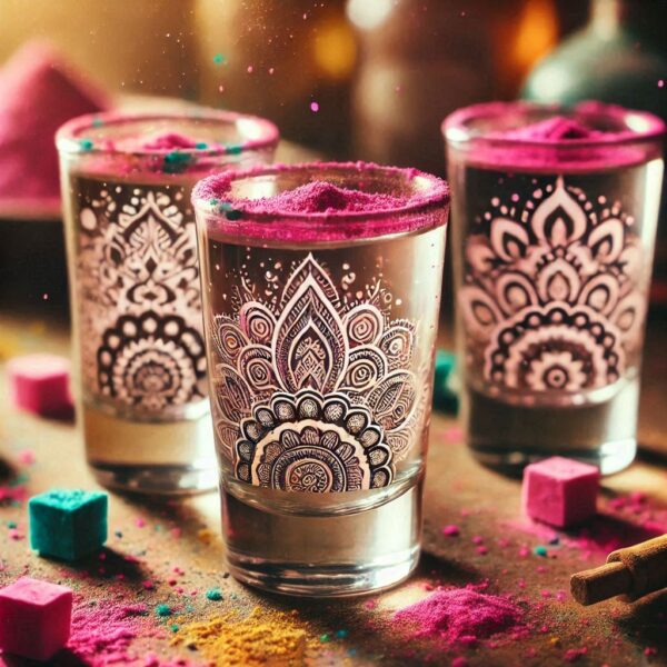 Personalized Deep Engraved Holi Festival Party Tequila Shot Glasses - Custom Gift for Holi Festival Party