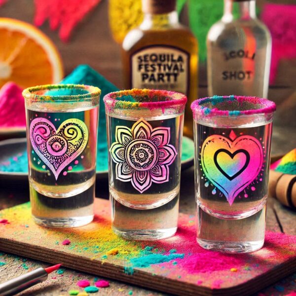 Personalized Deep Engraved Holi Festival Party Tequila Shot Glasses - Custom Gift for Holi Festival Party