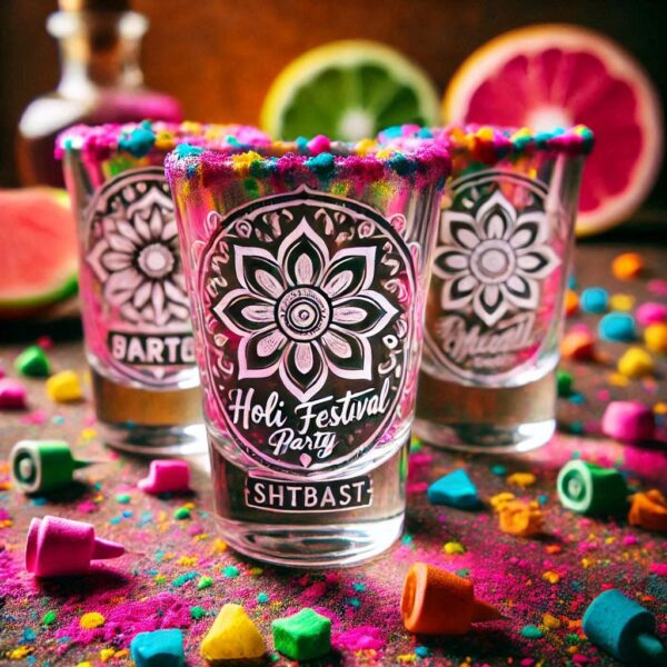 Personalized Deep Engraved Holi Festival Party Tequila Shot Glasses - Custom Gift for Holi Festival Party