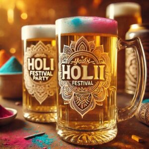 Personalized Deep Engraved Holi Festival Party Beer Mug Glasses - Custom Gift for Holi Festival Party