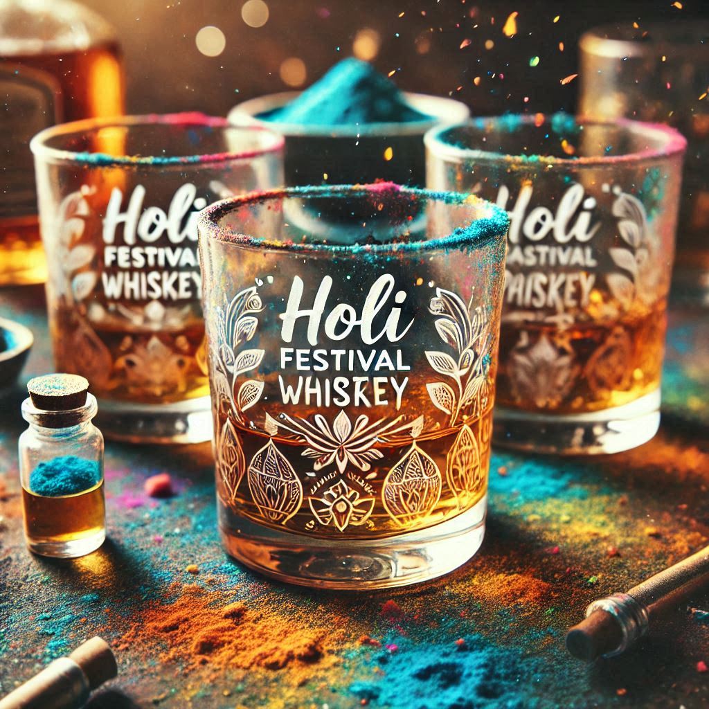 Personalized Deep Engraved Holi Festival Party Whiskey Glasses - Custom Gift for Holi Festival Party