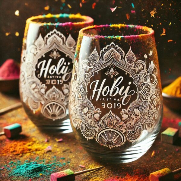 Personalized Deep Engraved Holi Festival Party Wine Glasses - Custom Gift for Holi Festival Party