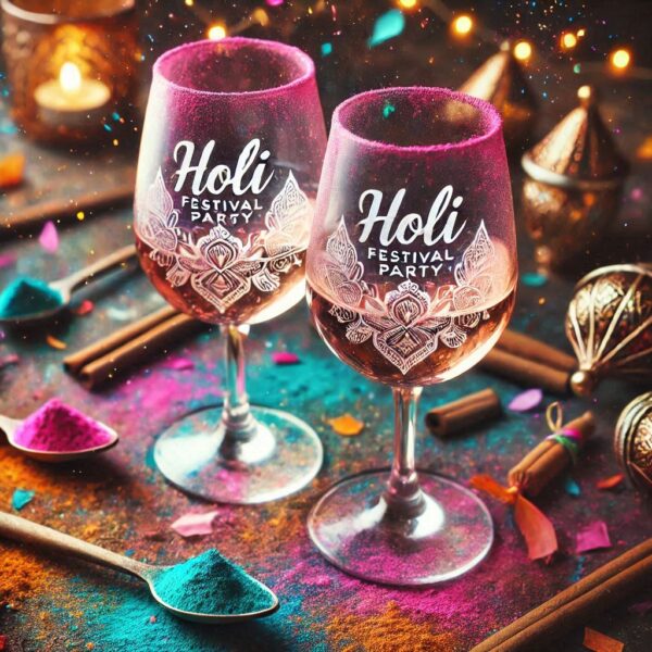 Personalized Deep Engraved Holi Festival Party Wine Glasses - Custom Gift for Holi Festival Party