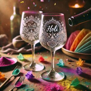 Personalized Deep Engraved Holi Festival Party Wine Glasses - Custom Gift for Holi Festival Party