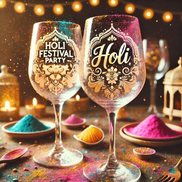 Personalized Deep Engraved Holi Festival Party Wine Glasses - Custom Gift for Holi Festival Party