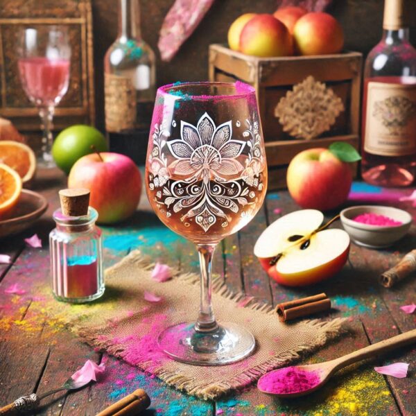 Personalized Deep Engraved Holi Festival Party Wine Glasses - Custom Gift for Holi Festival Party