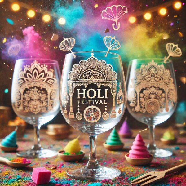 Personalized Deep Engraved Holi Festival Party Wine Glasses - Custom Gift for Holi Festival Party