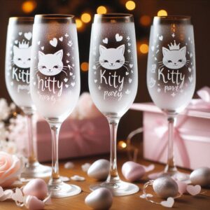 Personalized Deep Engraved Kitty Party Champagne Bar Glasses - Customizable Gift for Cat Lovers deep engraving Customizable Champagne Gift name, logo, monogram all type deep engraving