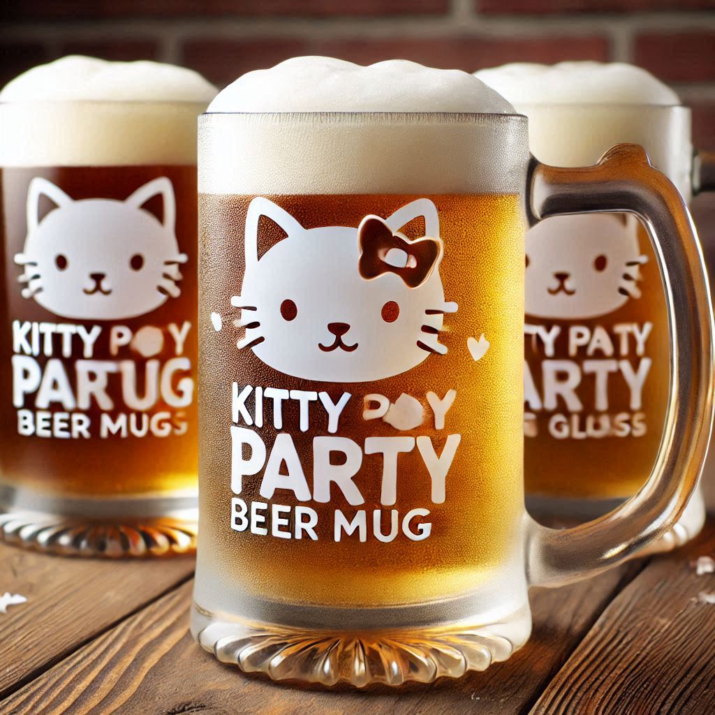 Personalized Deep Engraved Kitty Party beer mug Glasses - Customizable Gift for Cat Lovers deep engraving Customizable beer mug Gift name, logo, monogram all type deep engraving