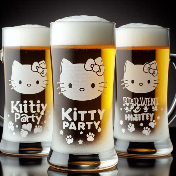 Personalized Deep Engraved Kitty Party beer mug Glasses - Customizable Gift for Cat Lovers deep engraving Customizable beer mug Gift name, logo, monogram all type deep engraving