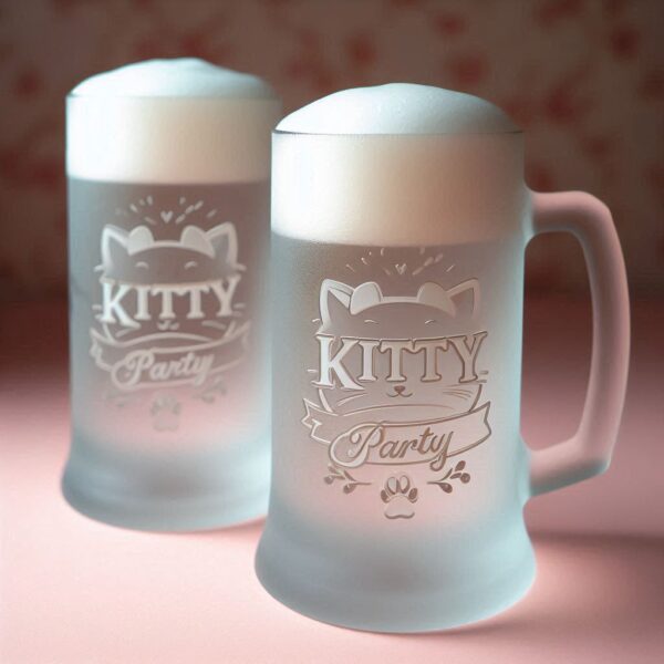 Personalized Deep Engraved Kitty Party beer mug Glasses - Customizable Gift for Cat Lovers deep engraving Customizable beer mug Gift name, logo, monogram all type deep engraving