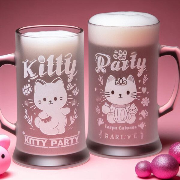 Personalized Deep Engraved Kitty Party beer mug Glasses - Customizable Gift for Cat Lovers deep engraving Customizable beer mug Gift name, logo, monogram all type deep engraving