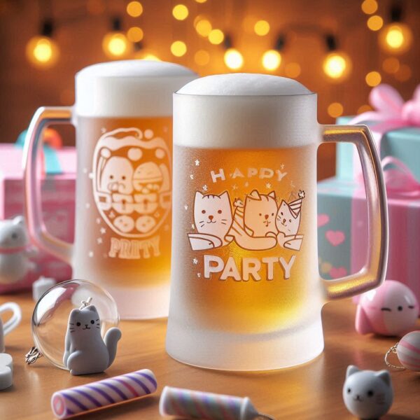 Personalized Deep Engraved Kitty Party beer mug Glasses - Customizable Gift for Cat Lovers deep engraving Customizable beer mug Gift name, logo, monogram all type deep engraving