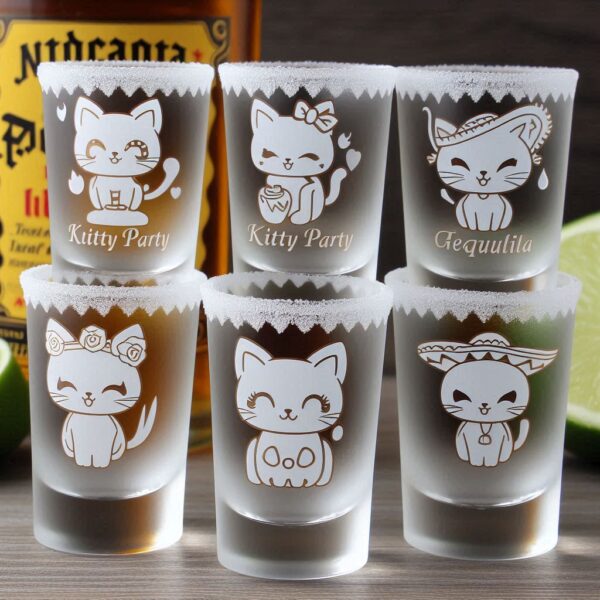 Personalized Deep Engraved Kitty Party tequila shot Glasses - Customizable Gift for Cat Lovers deep engraving Customizable tequila shot Gift name, logo, monogram all type deep engraving