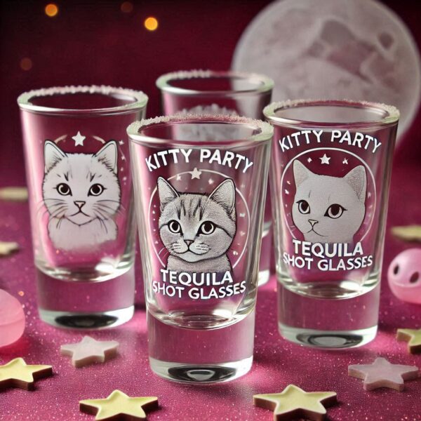 Personalized Deep Engraved Kitty Party tequila shot Glasses - Customizable Gift for Cat Lovers deep engraving Customizable tequila shot Gift name, logo, monogram all type deep engraving