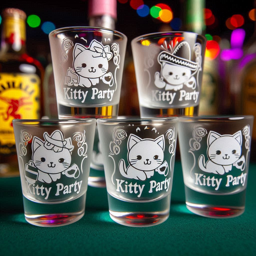 Personalized Deep Engraved Kitty Party tequila shot Glasses - Customizable Gift for Cat Lovers deep engraving Customizable tequila shot Gift name, logo, monogram all type deep engraving