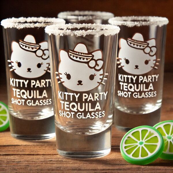 Personalized Deep Engraved Kitty Party tequila shot Glasses - Customizable Gift for Cat Lovers deep engraving Customizable tequila shot Gift name, logo, monogram all type deep engraving