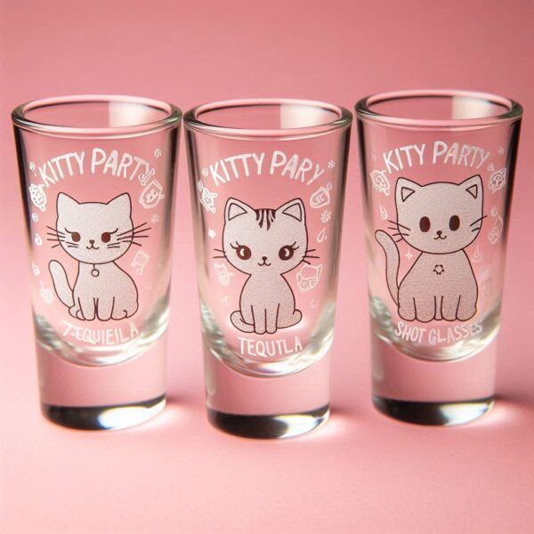 Personalized Deep Engraved Kitty Party tequila shot Glasses - Customizable Gift for Cat Lovers deep engraving Customizable tequila shot Gift name, logo, monogram all type deep engraving