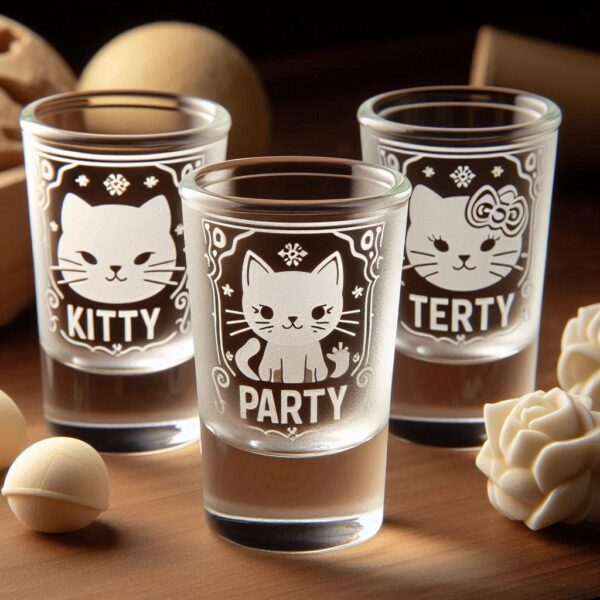 Personalized Deep Engraved Kitty Party tequila shot Glasses - Customizable Gift for Cat Lovers deep engraving Customizable tequila shot Gift name, logo, monogram all type deep engraving