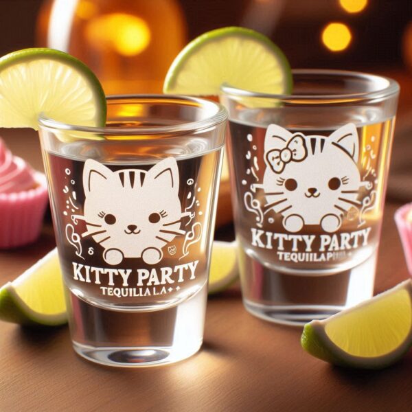 Personalized Deep Engraved Kitty Party tequila shot Glasses - Customizable Gift for Cat Lovers deep engraving Customizable tequila shot Gift name, logo, monogram all type deep engraving