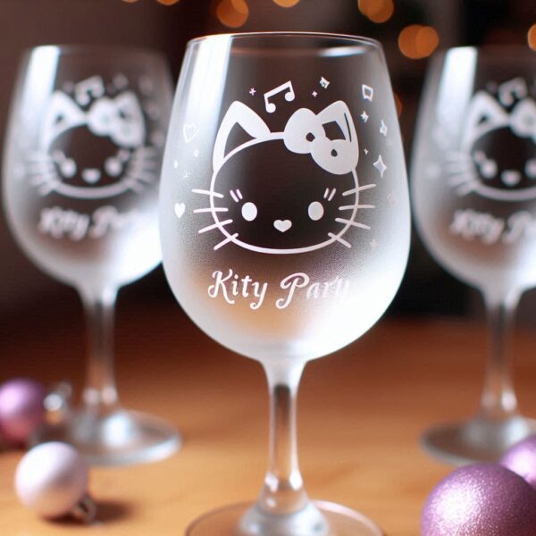 Personalized Deep Engraved Kitty Party wine Bar Glasses - Customizable Gift for Cat Lovers deep engraving Customizable wine Gift name, logo, monogram all type deep engraving