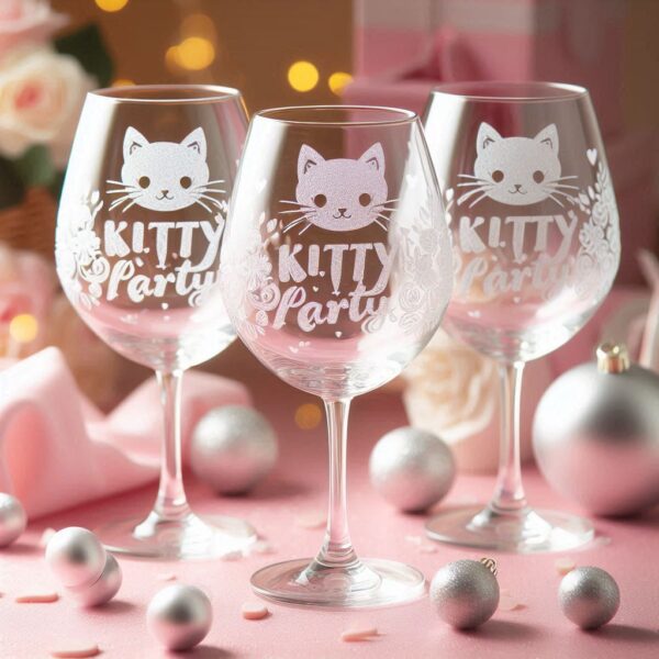 Personalized Deep Engraved Kitty Party wine Bar Glasses - Customizable Gift for Cat Lovers deep engraving Customizable wine Gift name, logo, monogram all type deep engraving