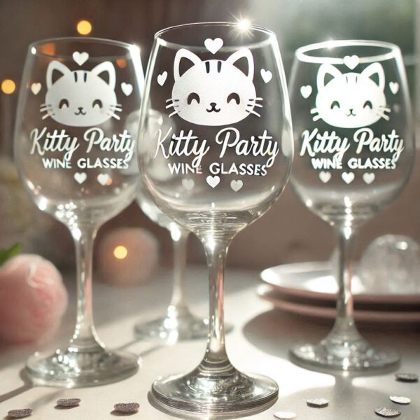 Personalized Deep Engraved Kitty Party wine Bar Glasses - Customizable Gift for Cat Lovers deep engraving Customizable wine Gift name, logo, monogram all type deep engraving