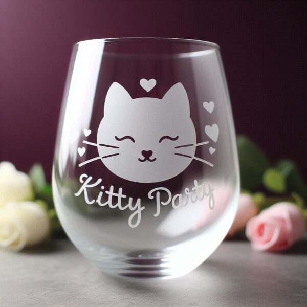 Personalized Deep Engraved Kitty Party wine Bar Glasses - Customizable Gift for Cat Lovers deep engraving Customizable wine Gift name, logo, monogram all type deep engraving